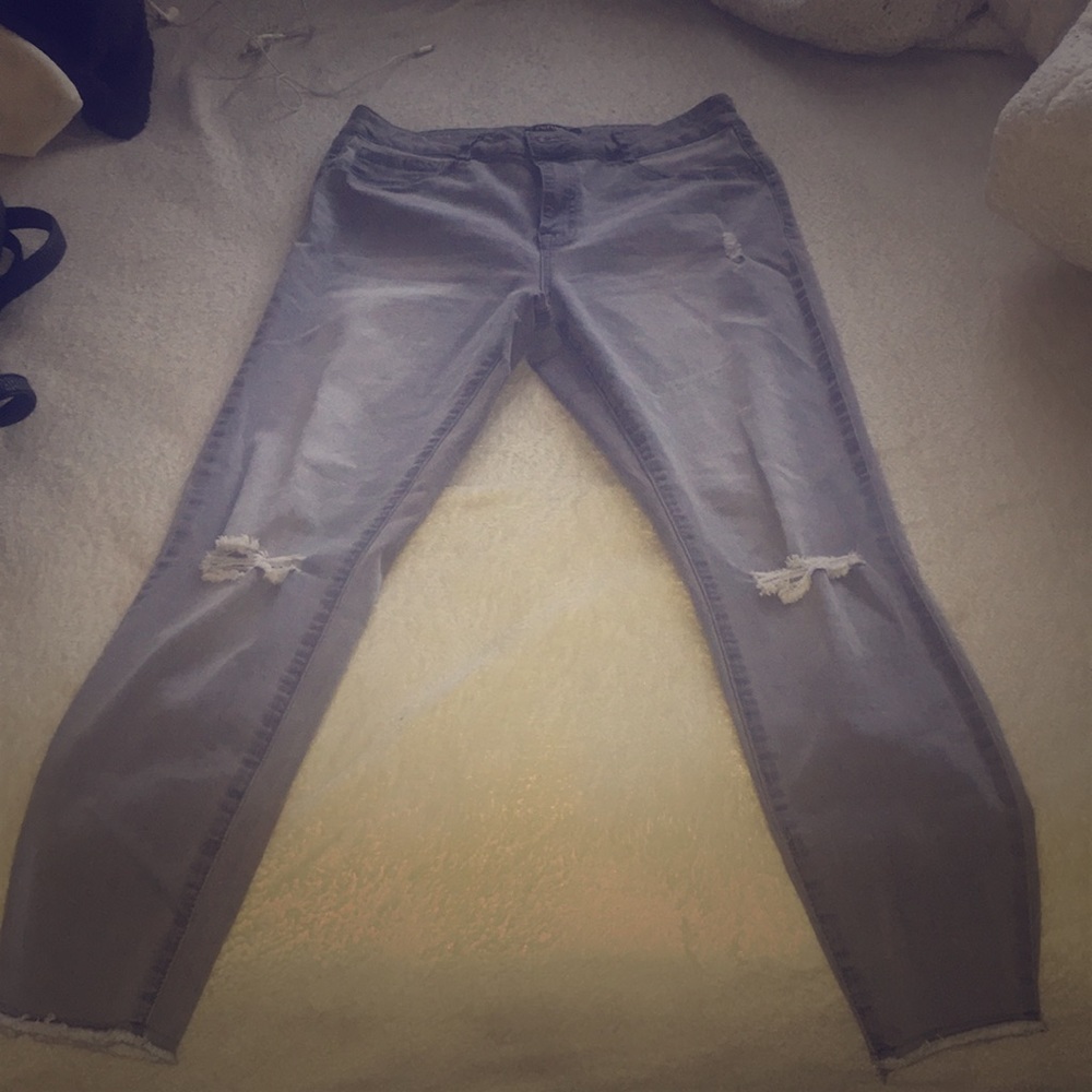 Womens distressed jeans.